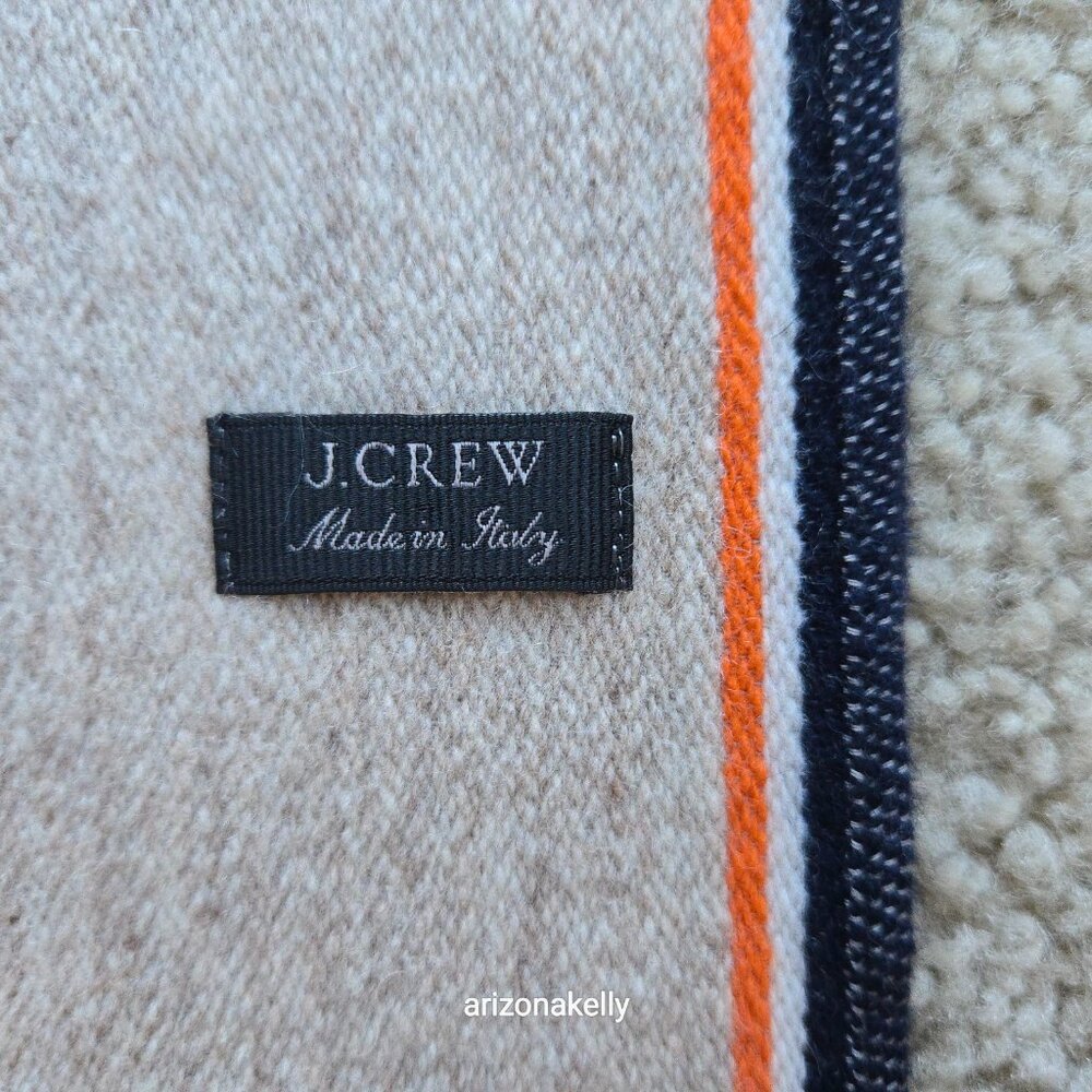 J. Crew Wool Scarf Italy Tan Cream Navy Orange - Picture 7 of 15
